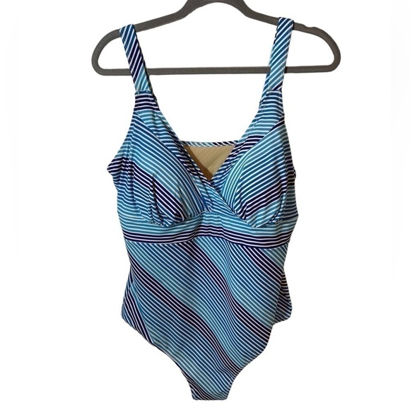 NWT Swimsuits For All Blue & White Stripe One Piece Swimsuit tummy control 20 - Picture 1 of 13